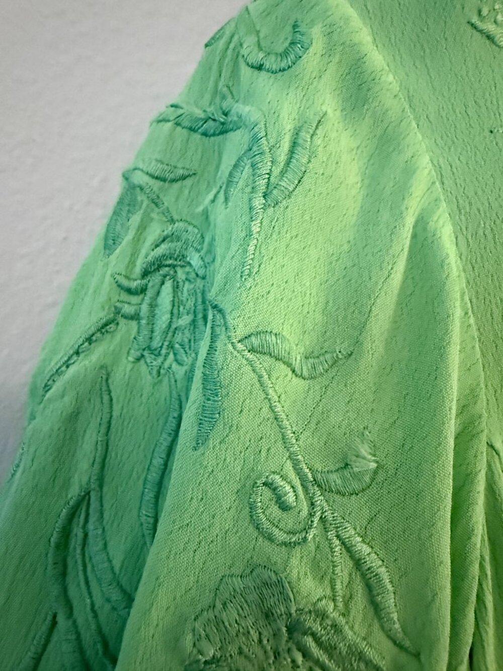 PRICE FIRM Vintage 90s Together Green Asian Style Embroidered Short Sleeve - Picture 6 of 11